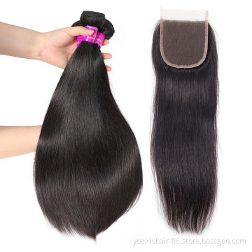 Full Cuticle Aligned Straight Mink Brazilian Hair Bundles With Closure100% Virgin Human Hair Extensions